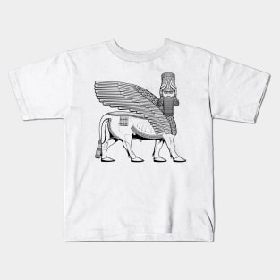 Lamassu Winged Bull Front Black Kids T-Shirt